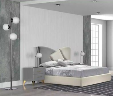 Bett 2x Nachttische Neu Luxus Komplettes Schlafzimmer Set neu grau 3tlg