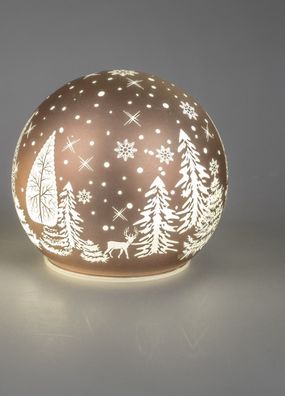 Weihnachtskugel Deko-Kugel goldfarben/ weiss Winterweiss Winterwald mit LED