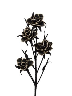 1 Stück Deko Blüte Deko Blume Kunstblume Blütenzweig Rosenzweig 92 cm schwarz/ gold