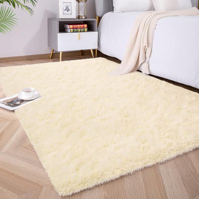 1 Stéck Waschbarer Hochflor Teppich Wohnzimmer Flauschig, Farbe: gelb