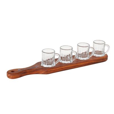 Trinkglas "Sölden", Tablett mit 4 Gläsern, Holz / Glas, 48x8x7,5cm, von Boltze