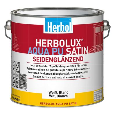 HERBOL Herbolux Aqua PU Satin 0.75 Liter WEISS Seidenglanzlack Weisslack PU-Lack