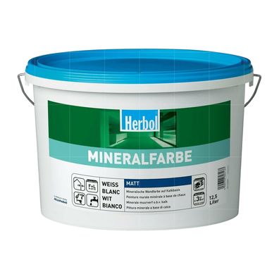 HERBOL Mineralfarbe Matt 12.5L WEISS Wandfarbe Fassadenfarbe für innen und außen