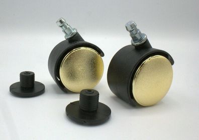4 Doppelrollen Möbelrollen Lenkrollen 40 mm goldfarbig schwarz m. Einschlaghülse