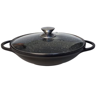 Wok Bratpfanne 36 cm Antihaft Wokpfanne Glasdeckel Asia Schmortopf Induktion