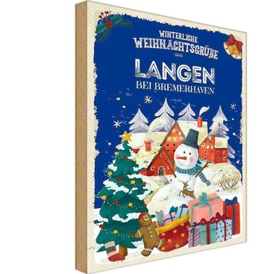vianmo Holzschild Holzbild 20x30 cm Weihnachtsgrüße aus LANGEN BEI Bremerhaven