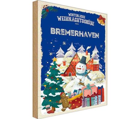 vianmo Holzschild Holzbild 20x30 cm Weihnachtsgrüße aus Bremerhaven