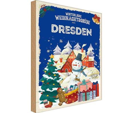 vianmo Holzschild Holzbild 20x30 cm Weihnachtsgrüße aus Dresden