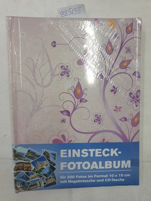 Einsteck-Fotoalbum für 200 Fotos mit Negativtasche und CD-Tasche (Hellfliedernes Flor