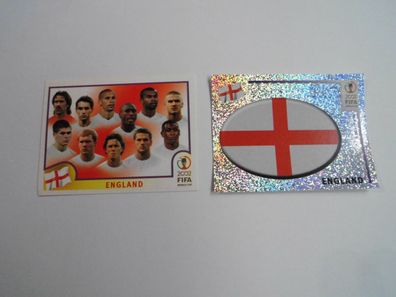 WM 2002 - England Wappen + Manschaftsbild - Nr. 421 + 422 , Panini