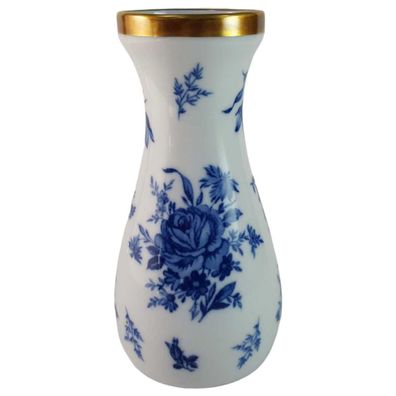 Vase Jaeger & Co. blaue Rose Goldrand Blumenvase H 18,3 cm
