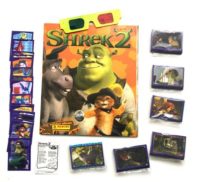 Shrek 2 , Stickeralbum + kompletter Satz + 3 D Brille , Panini