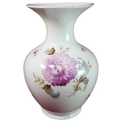 Vase Hertel Jacob Porzellan Blumedekor Goldrand H 25,5 cm