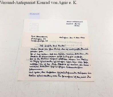 Hermanns, Ernst: Handschriftlicher Brief des Künstlers an den Kunstsammler Gabriel Be