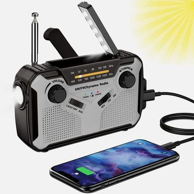 Solar Radio, AM/ FM Tragbar Kurbelradio Notfallradio für Camping
