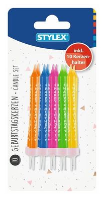 Stylex 10705 "Happy Birthday" - Kerzen - farbig - 10er Set