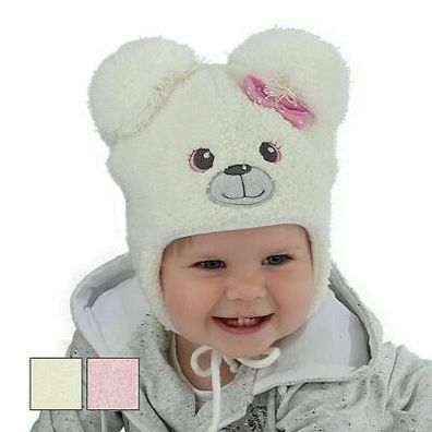 Wintermütze Mädchen Baby Bärendesign Bommelmütze Baumwolle