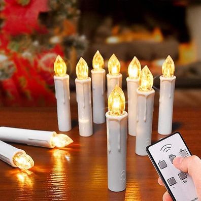 10 kabellose LED Kerze, Dimmer, flackernde Flamme und Fernbedienung, Farbe: Weiß