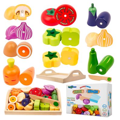 Kinderküche Zubehör Gemüse aus Holz zum Schneiden mini Koch Spielzeug