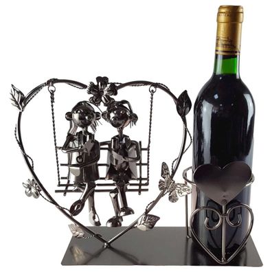 Flaschenhalter Flaschenständer für Wein Paar sitzend auf Herzschaukel Metall