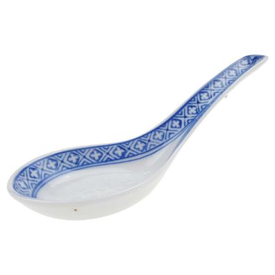 6er Set Reislöffel chinesisch Porzellan Reiskorn Blau
