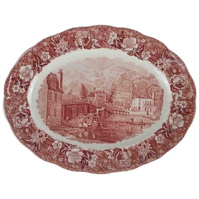 Servierplatte 30,3x23,5 cm Oval Palissy Thames River Scenes Rot