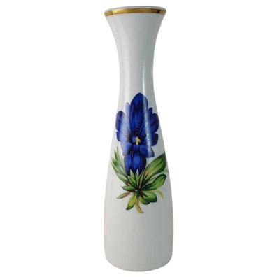 Vase Creidlitz blaue Blume Goldrand Tischvase H 19,8 cm