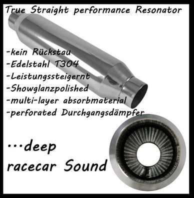 Durchgangsdämpfer V2A "true straight" (L:457 mm) 2,5" 63mm