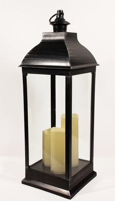 Laterne Kunststoff schwarz mit LED Kerzen für Außen Batteriebetrieben 70cm