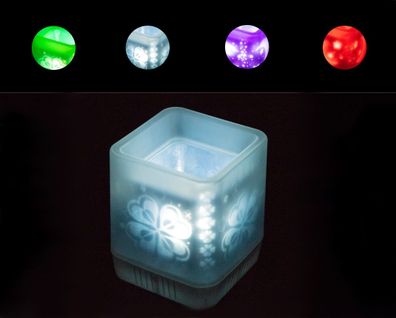 LED Windlicht weiß mit Kleeblatt aus Kunststoff zum auspusten Batteriebetrieben 6x6cm