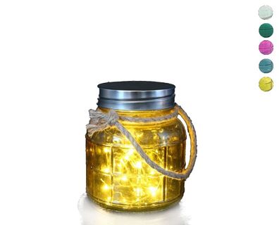 Schraubglas Windlicht petrol grün Glas Prägung mit Jutekordel 3xAA nicht inkl. 14,5cm