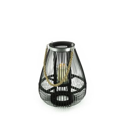 Design-Windlicht ballonförmig Bambus Metallstreben schwarz silber mit Glaseinsatz DH