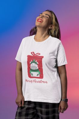 Bio Damen T-Shirt Oversize Frohe Weihnachten XMAS Tannenbauen