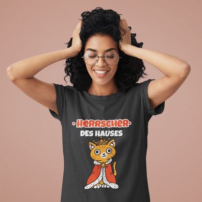Bio Damen T-Shirt Oversize Funny Katze Herrscher DES Hauses Cat Kitty