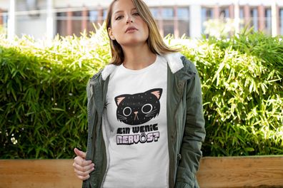 Bio Damen T-Shirt Oversize Funny Katze Spruch Einwenig Nervös cat pet tier