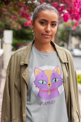 Bio Damen T-Shirt Oversize Funny Katzen Spruch Wo ist MAMA? cat pet tier