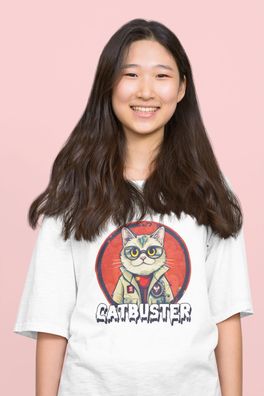 Bio Damen T-Shirt Oversize Funny Katzen Spruch Catbuster kitty miau cat funny