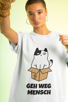 Bio Baumwolle Damen T-Shirt Oversize Funny Katzen Spruch Geh WEG Mensch