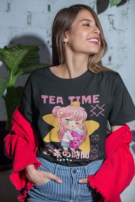 Bio Buamwoll Damen T-Shirt Oversize Funny Bubble Tea Kawaii Girl