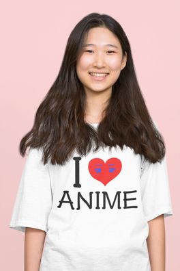 Bio Baumwolle Damen T-Shirt Oversize Funny Otaku Spruch: I Love Anime