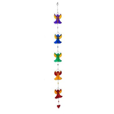 Suncatcher 5 ENGEL (je 9 x 7 cm) Resin bunt 95 cm Windspiel Mobile