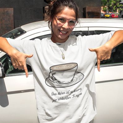 Bio Baumwolle Damen T-Shirt Oversize Spruch: Leben zu kurz für schlechten Kaffee