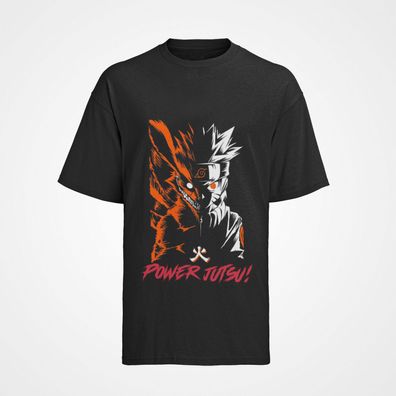 Herren T-Shirt Bio Baumwolle Anime Naruto Power Jutsu Fuchs Face