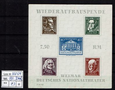 Los H16064: Alliierte Besetzung - Sowjetische Zone - Thüringen Mi. Bl 3 AX ( * )