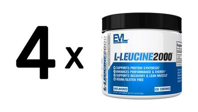 4 x EVL Nutrition L-Leucine (200g) Unflavoured