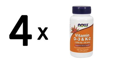 4 x Now Foods Vitamin D3 and K2 - 1000IU/45mcg (120)