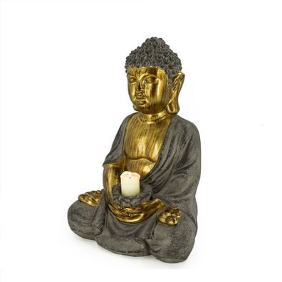 Buddha MGO mit Kerzenhalter, gold grau, 30x25x45 cm
