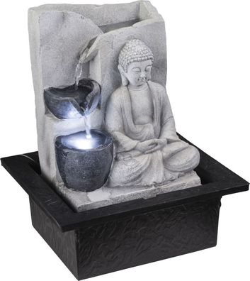 Globo ALBERT Brunnen mit Buddha Kunststoff Grau, 1xLED