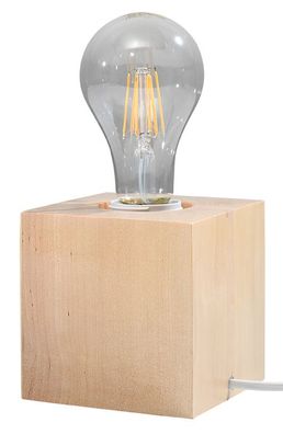 Sollux Ariz Tischlampe Natur Holz E27 mit Kabelschalter 10x10x10cm