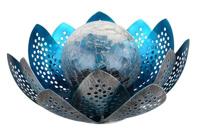 LED Solarleuchte Blüte mit Glaskugel klar blau silberfarbend 25x12,5cm von Globo